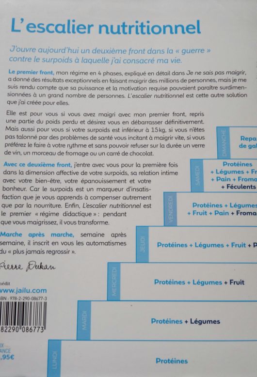 Dukan livre Escalier Nutritionnel le deuxième front La 4ème de couverture